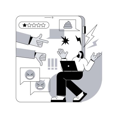 İnternet, soyut konsept vektör illüstrasyonunu utandırıyor. Dijital utanç, olumsuz yorum, internet tacizi, çevrimiçi nefret, sosyal medya takipçiliği, zorbalık, zihinsel taciz soyut metafor.