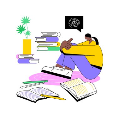 Worries before exams isolated cartoon vector illustrations. Young girl is nervous before exams, lying on the floor with diversity of books, educational process at college vector cartoon.