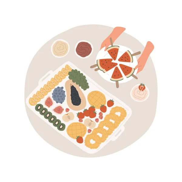 Fruchtplatte Isolierte Zeichentrickvektorillustration Zubereitung Von Lebensmitteln Für Hause Party Exotische — Stockvektor