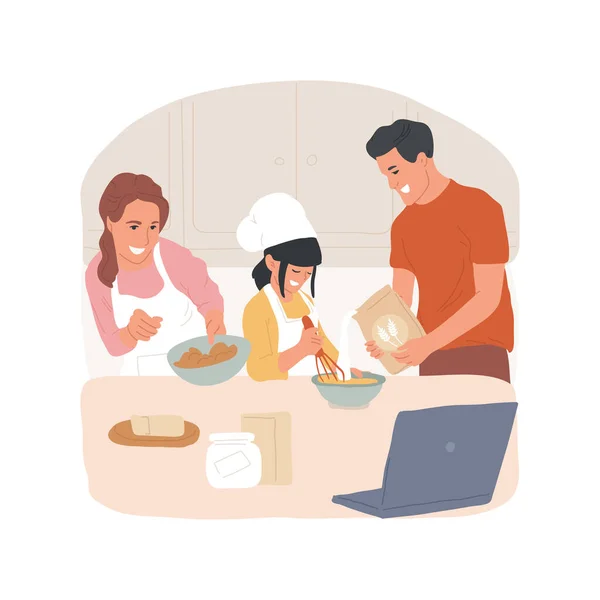 Família Aulas Culinária Ilustração Vetorial Cartoon Isolado Família Cozinha Preparando — Vetor de Stock