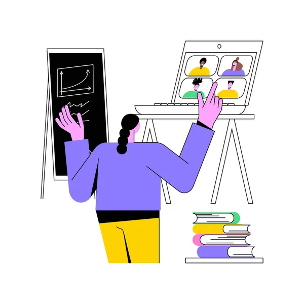 Fernlernende Isolierte Zeichentrickvektorillustrationen Lehrer Hält Online Vorlesung Mit Laptop Modernes — Stockvektor