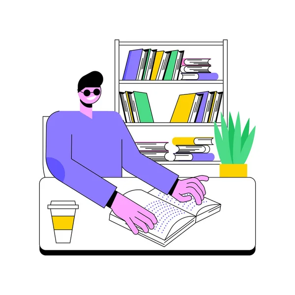 Library Facilities Isolated Cartoon Vector Illustrations Blind Boy Reading Book —  Vetores de Stock