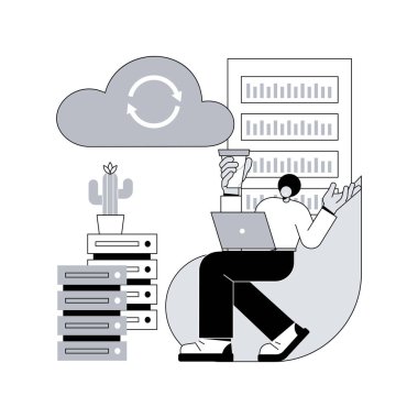 Yedek sunucu soyut konsept vektör çizimi. Çevrimiçi veri yedekleme yazılımı, ikincil sistem uzak sunucusu, bağlı bilgisayarlara erişim hizmetleri ve ilgili aygıtlar soyut metafor.