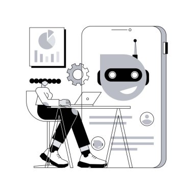 Chatbot geliştirme platformu soyut konsept vektör çizimi. Chatbot platformu, sanal asistan geliştirme, platformlar arası bot, kablo çerçevesi, mobil uygulama programlama soyut metaforu.