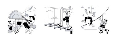 Aktif yaşam tarzı soyut konsept vektör çizimi. Yaz kampı, halat kursu, engelli parkı, aile tatili aktivitesi, spor eğitimi, orman beldesi, tatil zamanı soyut metafor.