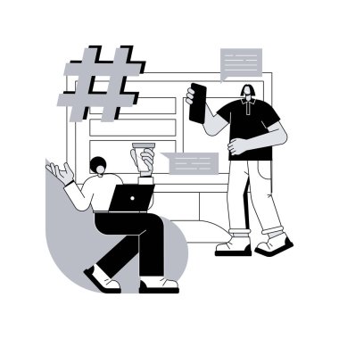 Mikroblog platformu soyut konsept vektör çizimi. Mikroblog pazarlama servisi, sosyal medya içeriği, hızlı seyirci etkileşimleri, anlık mesajlaşma, içerik üretimi soyut metafor.