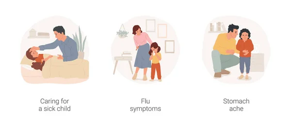 Childhood Sickness Isolated Cartoon Vector Illustration Set Mother Caring Sick — Διανυσματικό Αρχείο