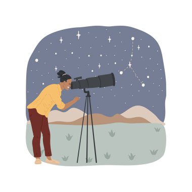 Astronomy isolated cartoon vector illustration. Man studying galaxy and looking at stars through telescope, space discovery, having astronomy hobby, people lifestyle vector cartoon.