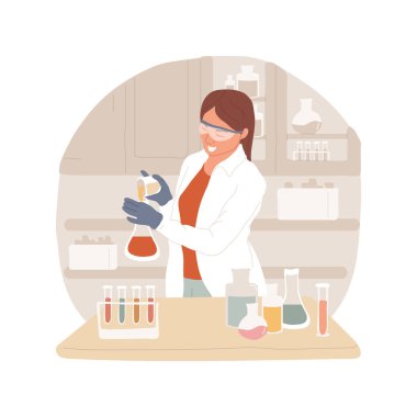 Scientific experiment isolated cartoon vector illustration. Scientist with lab glassware doing experiment, making scientific discovery, laboratory research, hands-on activity vector cartoon.