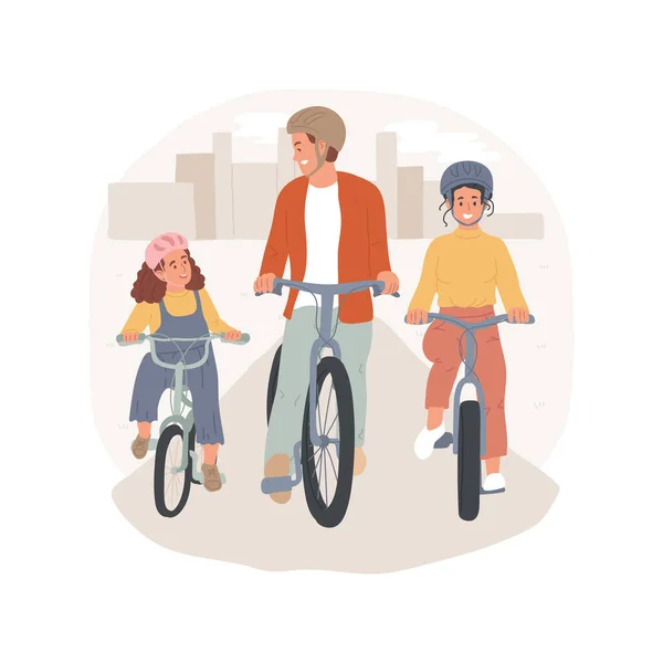 Family Cycling Isolated Cartoon Vector Illustration Smiling Parents Kid Cycling — Stock Vector