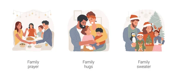 Οικογενειακή Παράδοση Απομονωμένη Εικονογράφηση Φορέα Κινουμένων Σχεδίων Που Άνθρωποι Προσεύχονται — Διανυσματικό Αρχείο