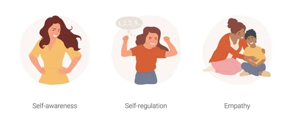 Intelligenza Emotiva Isolato Cartone Animato Set Illustrazione Vettoriale Consapevolezza Donna — Vettoriale Stock