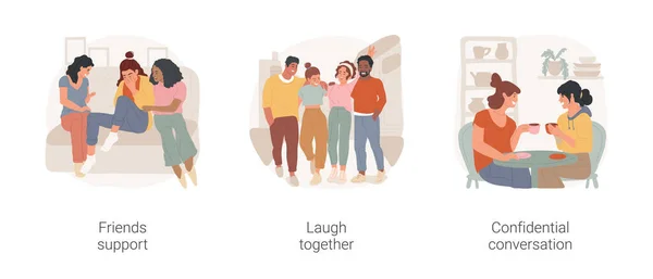 Good Friends Isolated Cartoon Vector Illustration Set Friends Support Giving — Stok Vektör