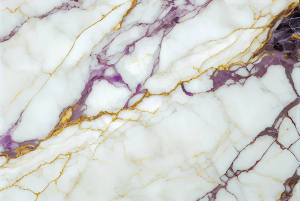 White marble with with gold and violet veins surface abstract background. Decorative acrylic paint pouring rock marble texture. Horizontal natural gold and purple abstract pattern.