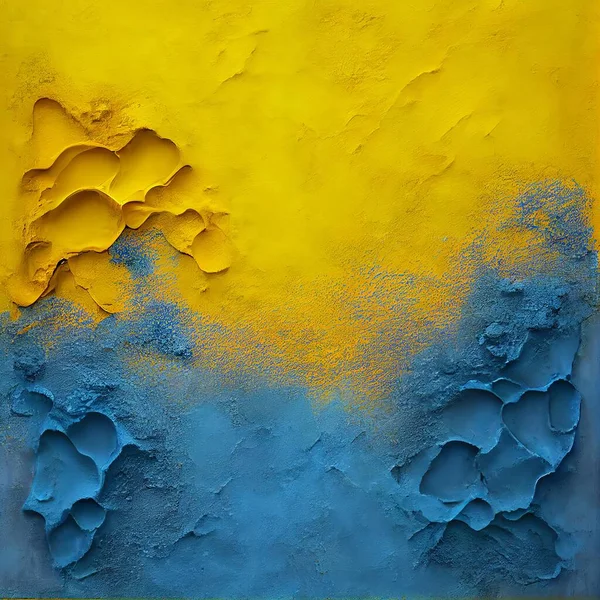 Yellow and blue venetian plaster decoration surface abstract background. Decorative interior wall closeup, detailed concrete texture. Vintage material Yellow and blue venetian plaster abstract pattern