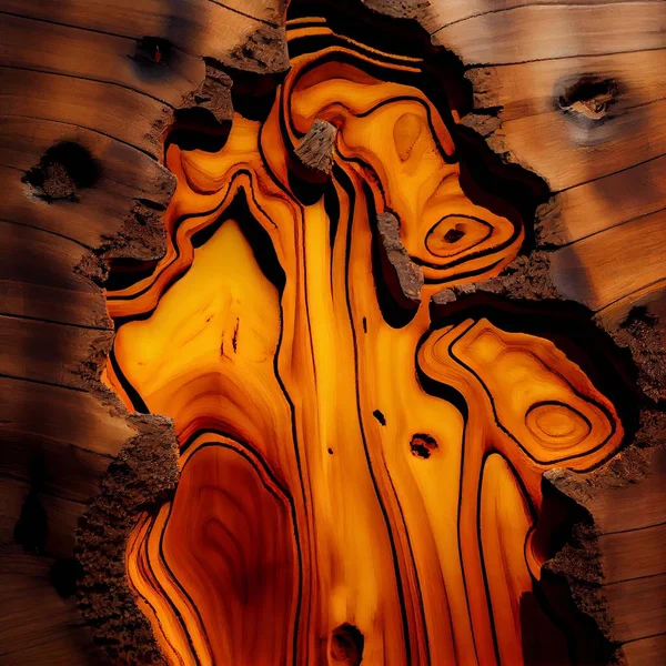Wood slab with epoxy resin surface abstract background. Decorative interior timber closeup, detailed wooden texture. Natural polished brown wood material abstract pattern.