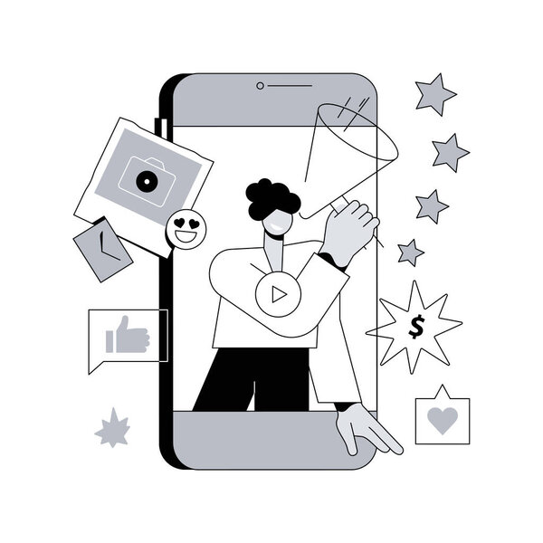 Влог абстрактная концептуальная векторная иллюстрация. Видеоблог, сайт vlog популярности и монетизации, привлечь последователей и подписки, вирусный контент, социальные медиа платформы размещения абстрактной метафоры.