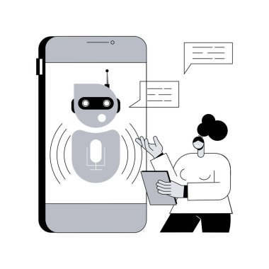 Chatbot ses kontrollü sanal yardımcı soyut konsept vektör çizimi. Sanal kişisel asistan, akıllı telefon ses uygulaması, yapay zeka, sesli sohbet robotu soyut metaforu..