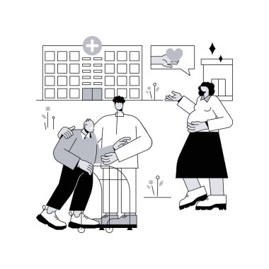 Sosyal tesisler soyut konsept vektör çizimi. Sosyal hizmetler, sağlık merkezleri, eğitim okulları, itfaiye istasyonu, doğum evi, sosyal konutlar soyut metaforlar.