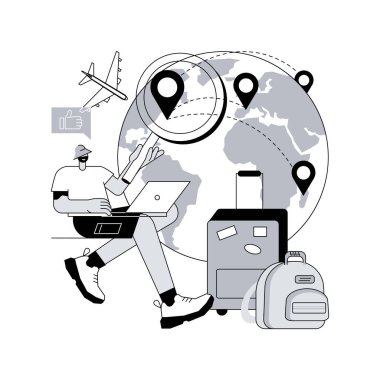 Göçebelik soyut konsept vektör çizimi. Sabit yaşam, dijital göçebe, avcılar toplayıcı papazlar, oturmayan insanlar, hareket, iç çadırlar, at soyut metaforu.