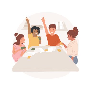 Quiz game isolated cartoon vector illustration. Children sit at big table, learning games, afterschool club, socialization activity, for elementary students, interactive quizz vector cartoon.