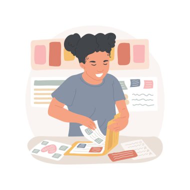 Preparation for student-led conference isolated cartoon vector illustration. Student preparing collection, child puts work in folder, get ready for conference, create portfolio vector cartoon.