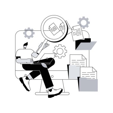 Belge yönetimi soyut konsept vektör çizimi. Belge akışı uygulaması, bileşik dokümanlar, bulut tabanlı DMS, online dosya paylaşımı platformu. İş süreçlerini yönet soyut metafor.