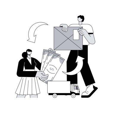 Nakit olarak soyut konsept vektör çizimi. COD hizmetleri, talep üzerine ödeme, posta yoluyla satış malları, nakit olarak tam ödeme, perakendeciye dönüş, posta ofisi soyut metaforu.