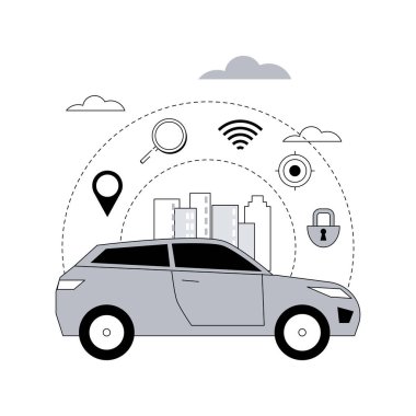 Özerk sürüş soyut konsept vektör çizimi. Otomatik sürüş teknolojisi, test sürüşü, otonom kamyon, otomatik sürüş arabası, gelecekteki ulaşım sistemi, insan aracı soyut metaforu yok..