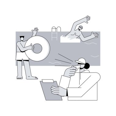 Yüzme ve hayat kurtarma dersleri soyut konsept vektör çizimi. Hayat kurtarma dersleri, cankurtaran sertifikası, yüzme eğitimi, su güvenliği eğitimi, havuz eğitmeni soyut metaforu..