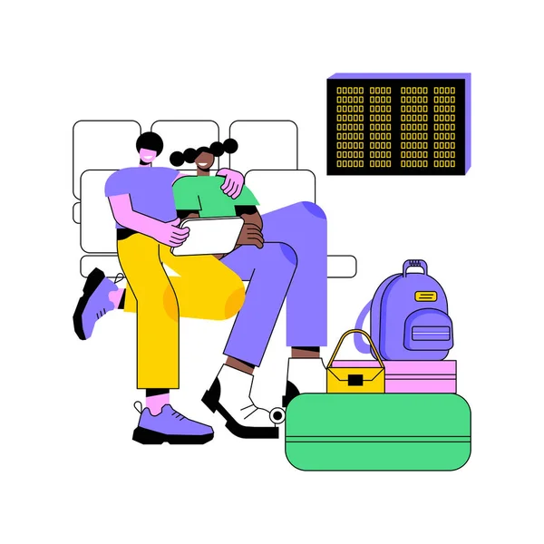Attendant Embarquer Des Illustrations Vectorielles Dessins Animés Isolés Couple Heureux — Image vectorielle