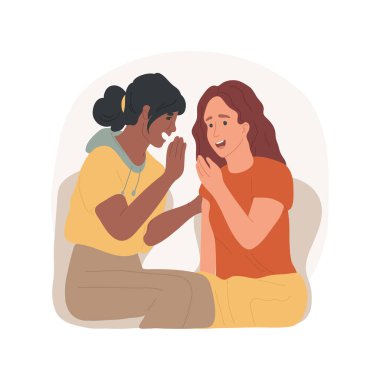 Gossiping isolated cartoon vector illustration. Person whispering in the ear of woman, surprised facial expression, social life, spreading rumors, people gossip about collegue vector cartoon.
