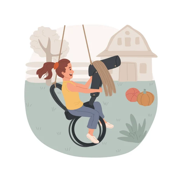 Horse Tire Swing Isolated Cartoon Vector Illustration Kid Sitting Swing — Image vectorielle