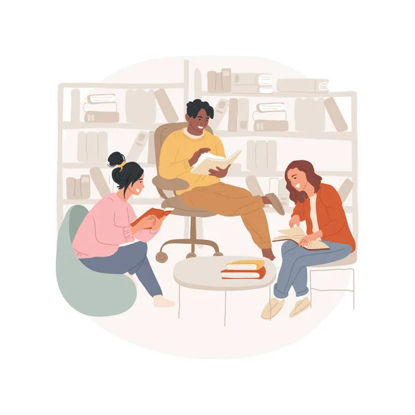 Library Isolated Cartoon Vector Illustration People Sitting Local Library Small — 图库矢量图片