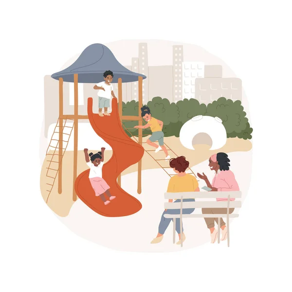 Park Játszótér Elszigetelt Rajzfilm Vektor Illusztráció Gyerekek Játszanak Együtt Szülők — Stock Vector
