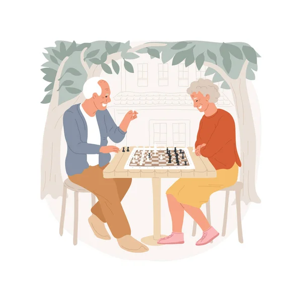 독립적 일러스트 밑에서 체스를 노인들 테이블에 노인들 배경에 주택들 — 스톡 벡터