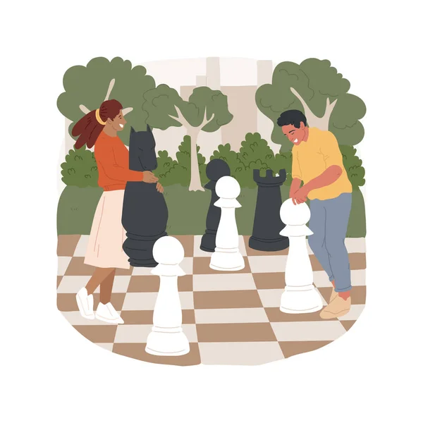Giant Street Chess Isolated Cartoon Vector Illustration Diverse People Moving — Stockvektor