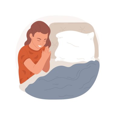 Prayer before sleep isolated cartoon vector illustration. Young girl praying before going to the bed, religious people everyday rituals, Christian belief, faith tradition vector cartoon.