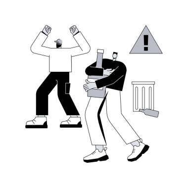 Sosyal davranış soyut konsept vektör çizimi. Anti-sosyal davranış, gençlik istismarı, çete kavgası, ayaklanmalar, alkol, sorunlu gençler, zorbalık, aile içi şiddet soyut metaforu.