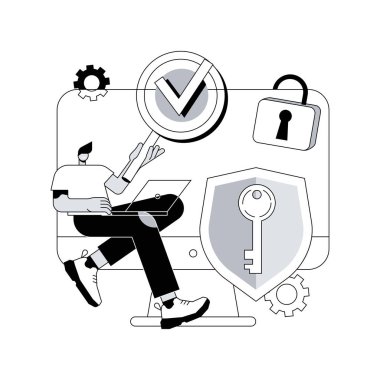 Genel veri koruma düzenlemesi soyut konsept vektör çizimi. Kişisel bilgi kontrolü ve güvenlik, tarayıcı çerez izni, GDPR veri toplama soyut metaforu.