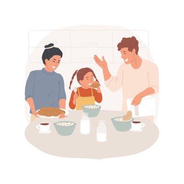 Breakfast isolated cartoon vector illustration. Family eating together, sitting at the table, people gather in the kitchen, breakfast habits, morning rituals, healthy lifestyle vector cartoon.