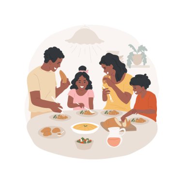 Dinner isolated cartoon vector illustration. Family members having dinner together, people eating together, healthy lifestyle, food habits, leisure time with relatives vector cartoon.
