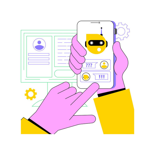 Автоматизация Call-центра изолированные иллюстрации вектора мультфильмов. Приложение службы технической поддержки, бот поддержки клиентов, информация, машинное обучение, программное обеспечение бизнес-процессов, технологический векторный мультфильм.