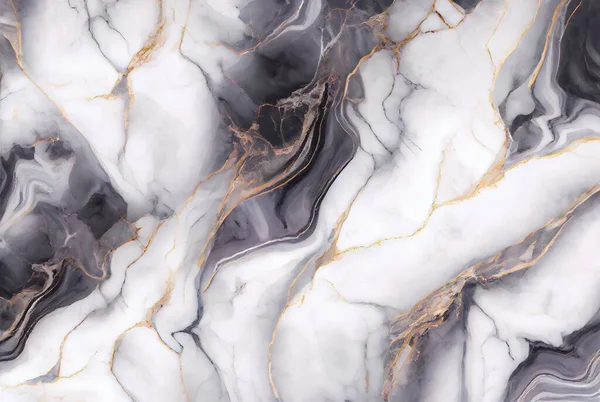 White marble with gold and grey veins surface abstract background. Decorative acrylic paint pouring rock marble texture. Horizontal natural grey and gold abstract pattern.
