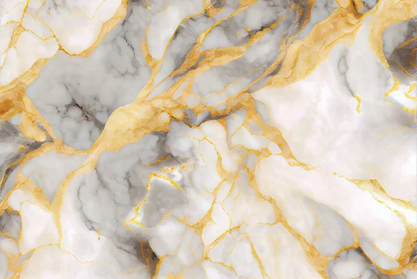 White marble with gold and yellow citrine veins surface abstract background. Decorative acrylic paint pouring rock marble texture. Horizontal natural white and gold abstract pattern.