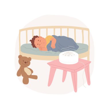 White noise machine isolated cartoon vector illustration. Newborn sleeping near white noise sound machine, sleep soothing sound for baby, kids bedtime gadget, sleep hygiene vector cartoon.