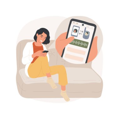 Radio nanny app isolated cartoon vector illustration. Happy mother using radio nanny app to control child sleep, baby cry detection, kid bedtime, smartphone application for mom vector cartoon.