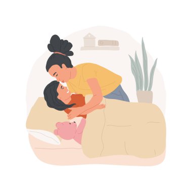 Kissing a child before sleep isolated cartoon vector illustration. Mom kissing kid before bedtime, family lifestyle, sleep ritual, happy childhood, motherhood, put baby to sleep vector cartoon.