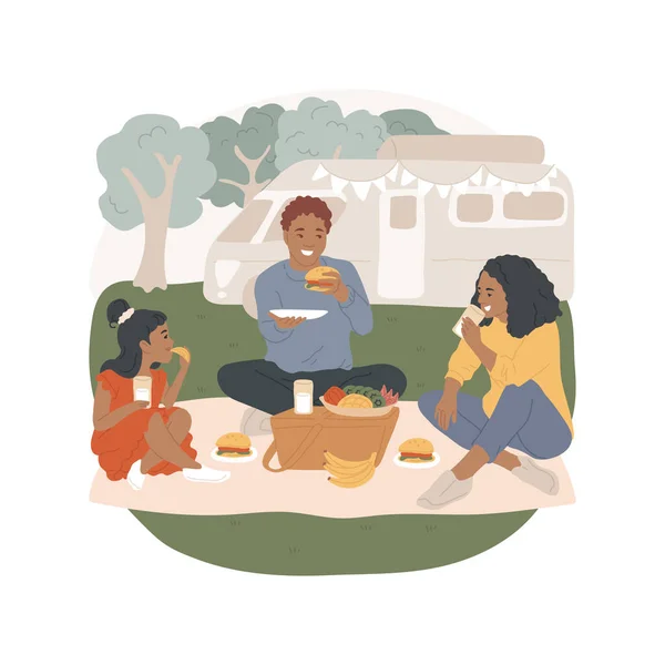 Zole Edilmiş Bir Karikatür Çizimi Yapıyorum Mutlu Aile Dışarıda Piknik — Stok Vektör