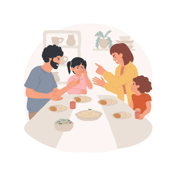 일러스트 부모들은 아이들 테이블에서 다투고 건강에 가족의 사람들 만화를 만든다고 — 스톡 벡터
